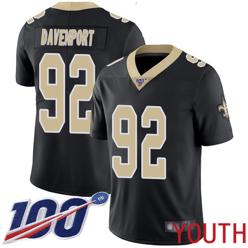 New Orleans Saints Limited Black Youth Marcus Davenport Home Jersey NFL Football #92 100th Season Vapor Untouchable Jersey->youth nfl jersey->Youth Jersey
